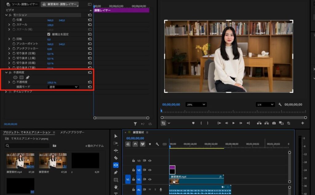 調整レイヤーのプロパティ