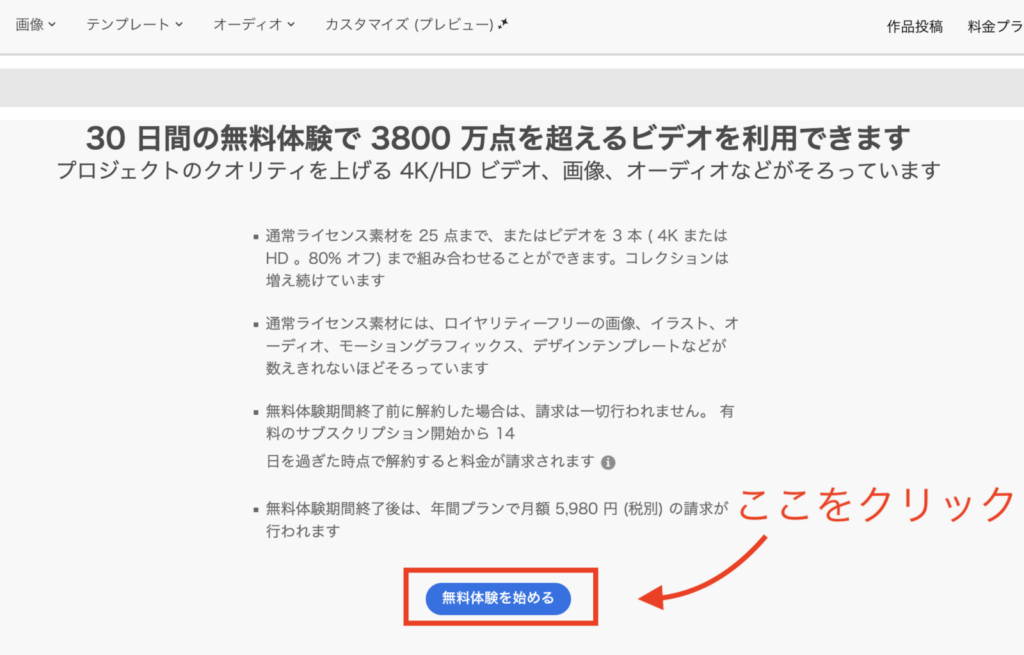 Adobe Stock無料体験申し込み1